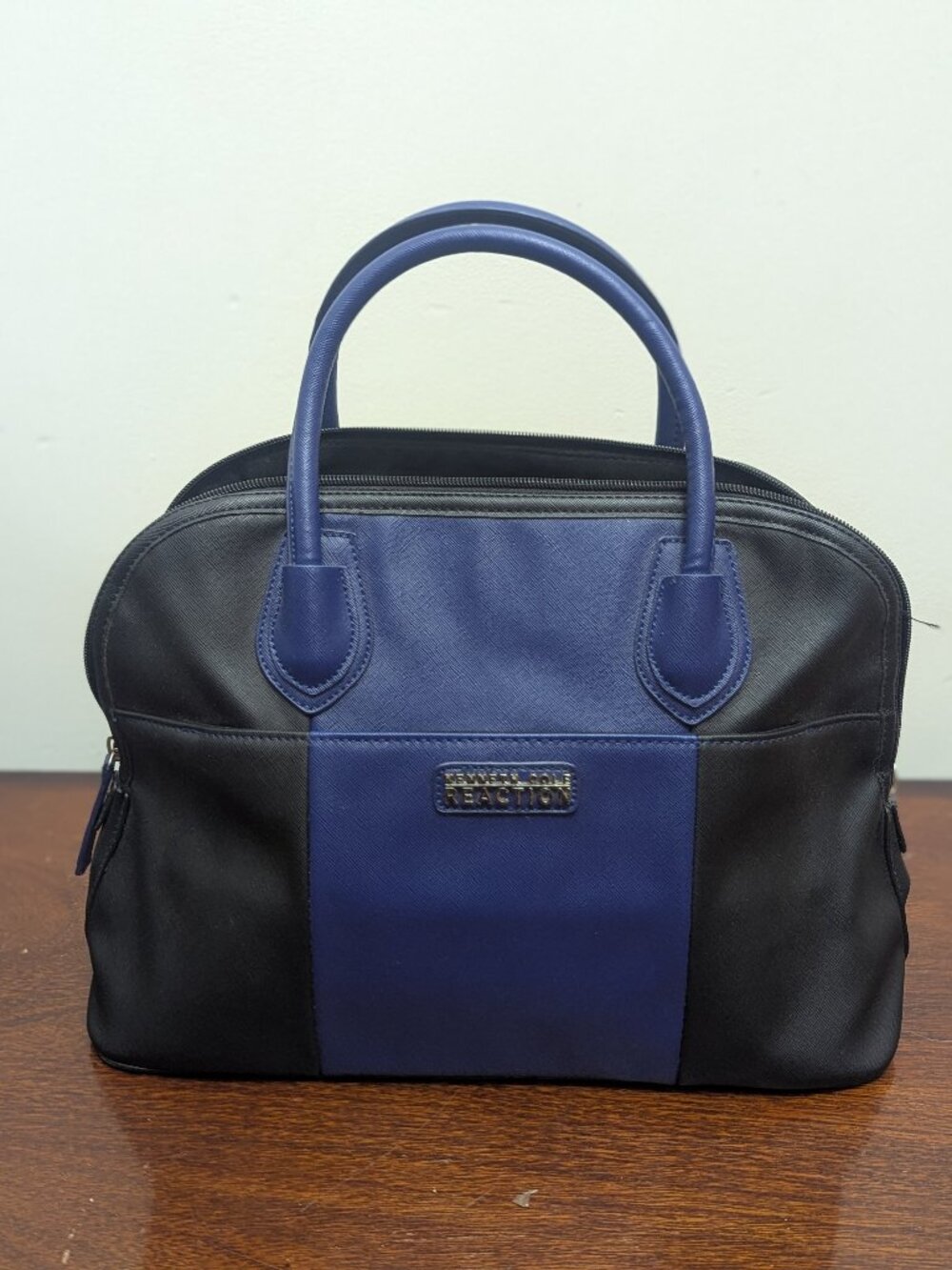 Kenneth Cole Reaction Colorblock Satchel Black Navy Handbag